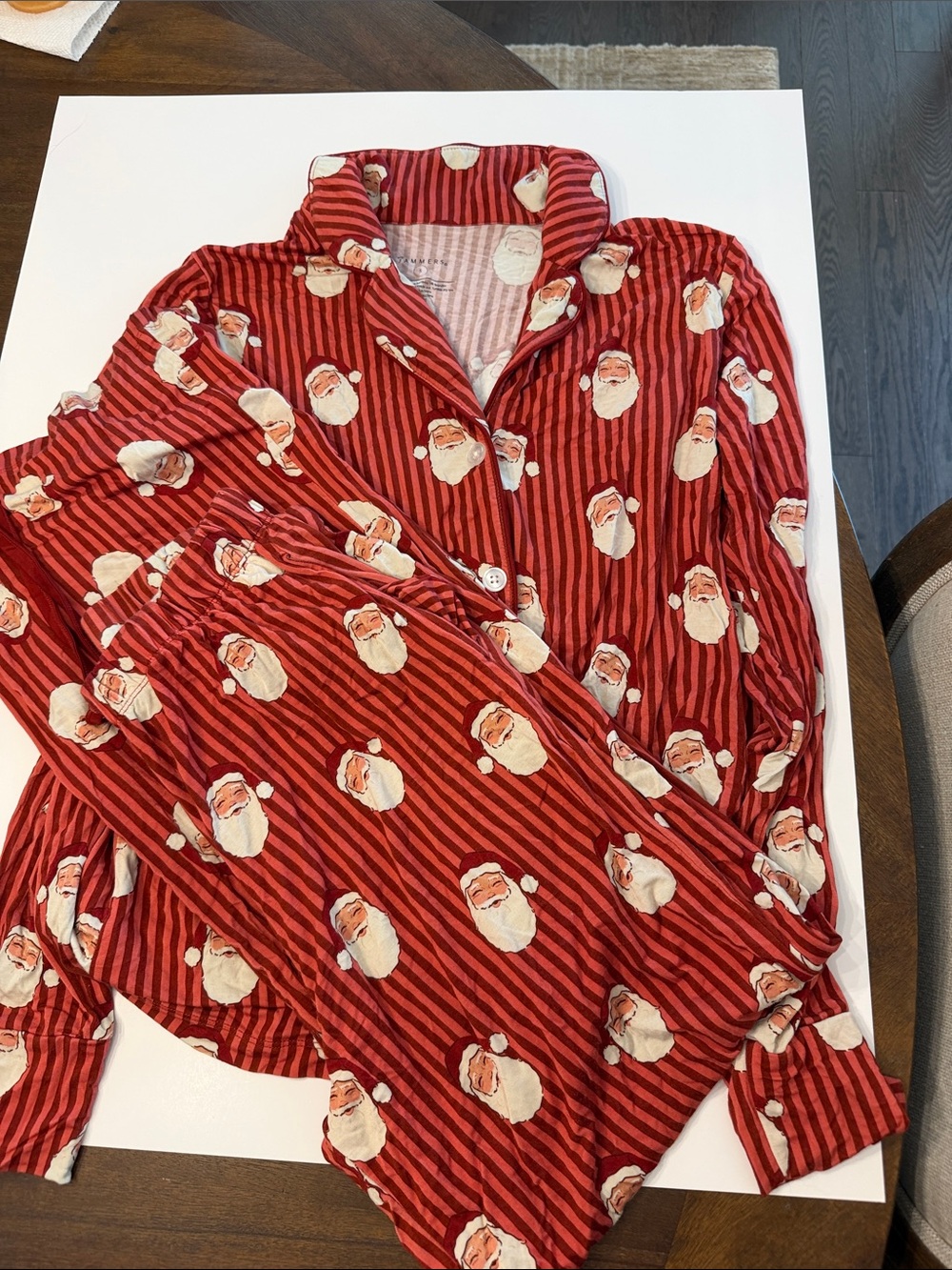 Women’s Red Santa-Print Button-Up Pajama Top